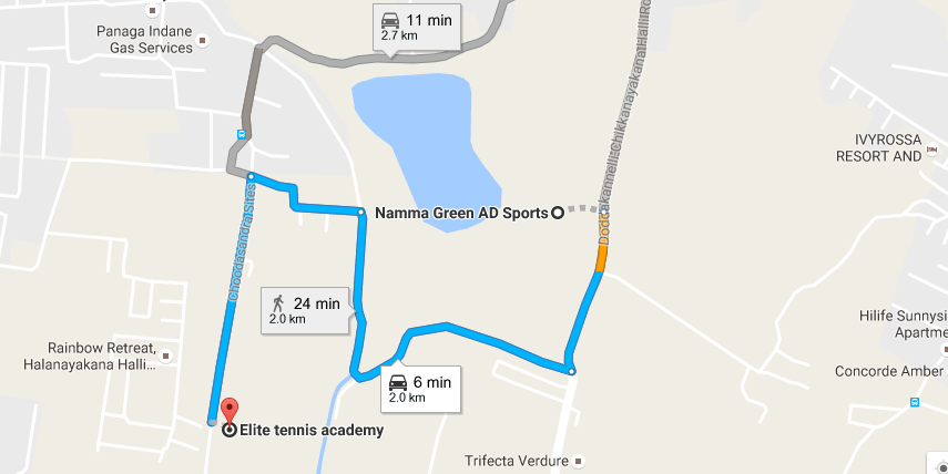Distance between Elite Tennis Academy and Namma Green AD Sports