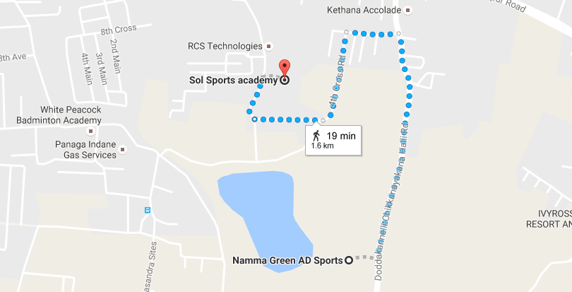 Location of Sol Sports Academy from Namma Green AD Sports
