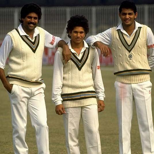 Sachin Tendulkar with Kapil Dev and Azharuddin