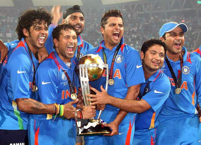 Sachin with the world cup 2011 trophy