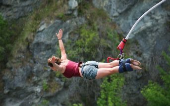 a girl bungee jumping
