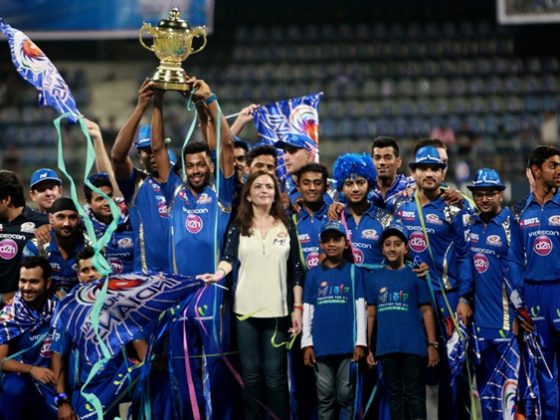 mumbai indians with the IPL trophy