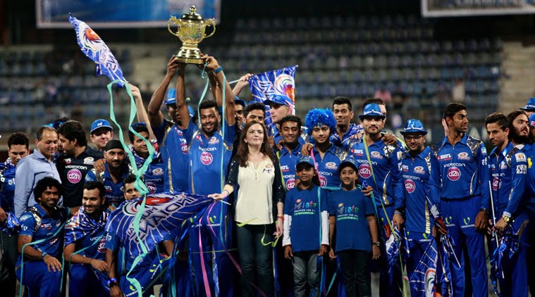 mumbai indians with the IPL trophy