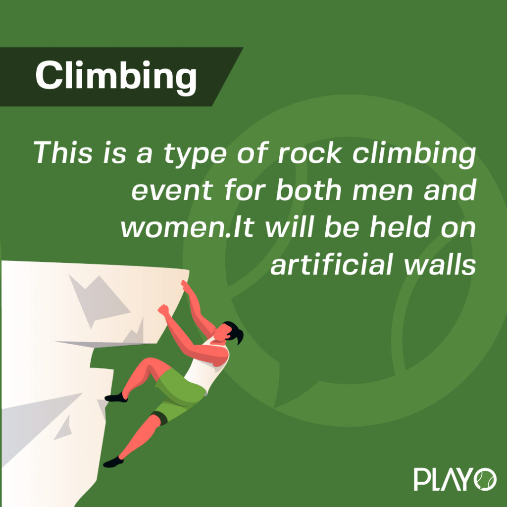 This is a type of rock climbing event for both men and women. It will be held on artificial walls. 