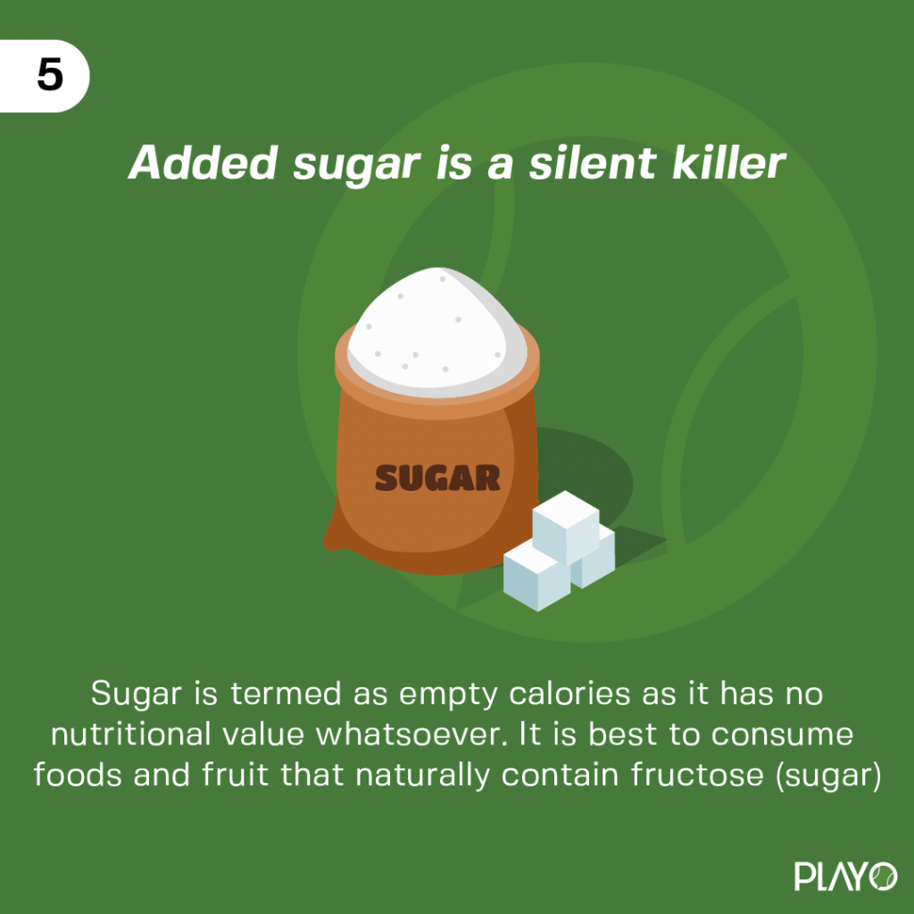 Sugar is termed as empty calories as it has no nutritional value whatsoever. It is best to consume foods and fruit that naturally contain fructose (sugar).