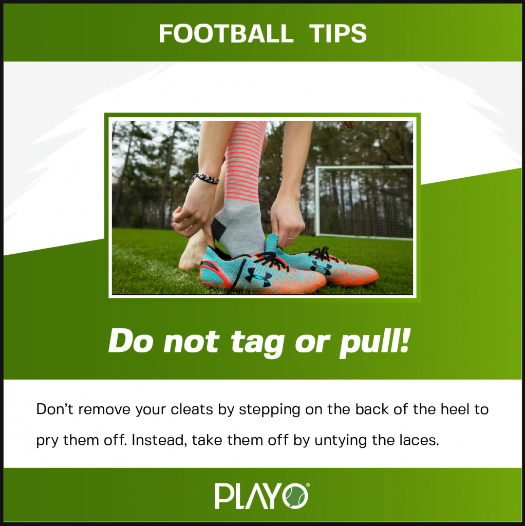 Don't remove your cleats by stepping on the heel. Untie the laces.