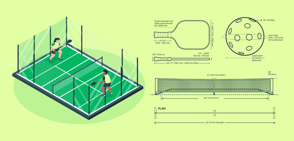 Pickleball equipments dimensions 