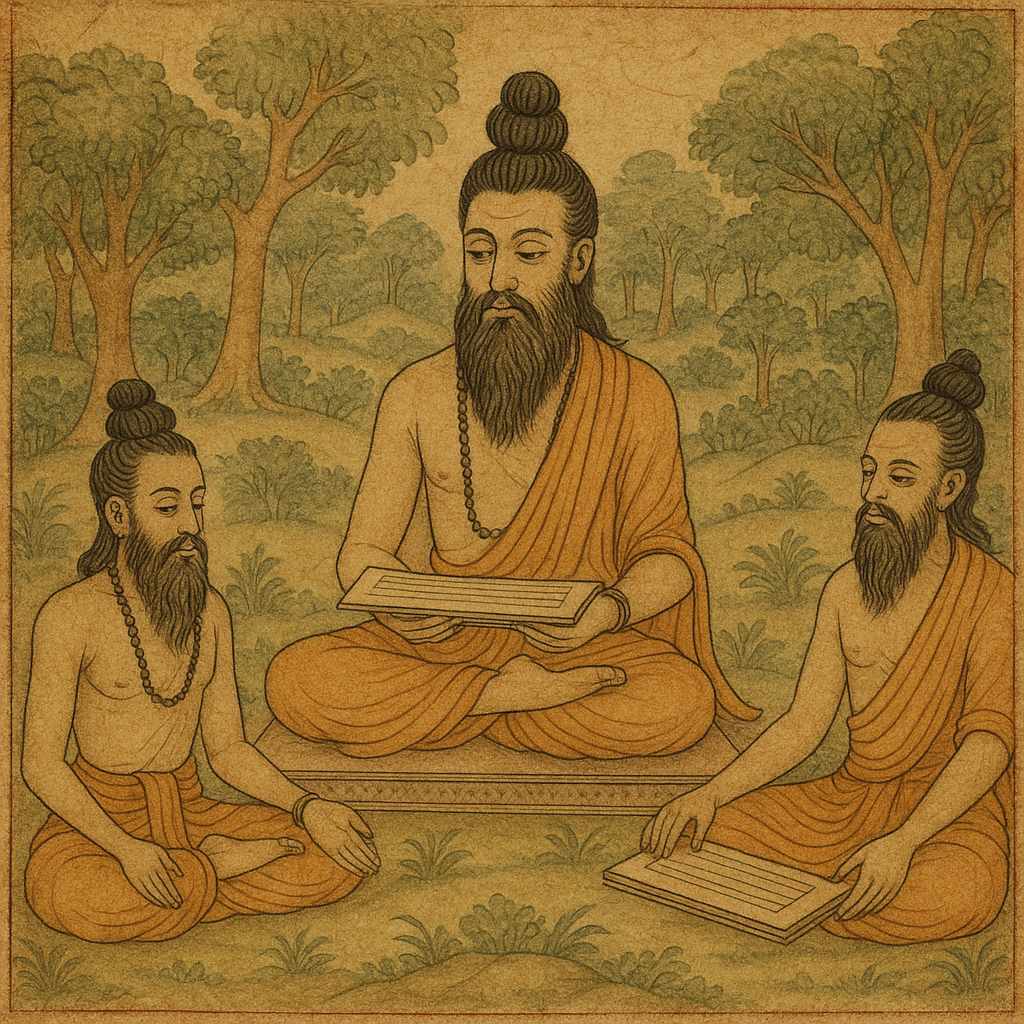 Ancient yoga roots in India – scrolls and meditation imagery