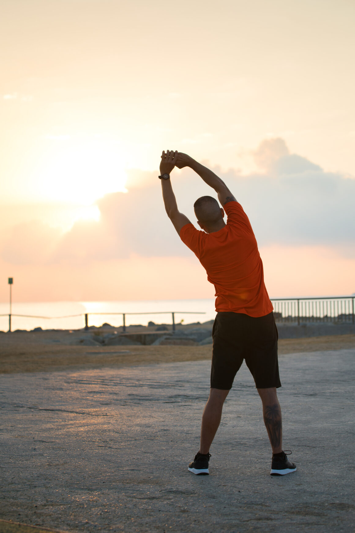 Solo person de-stressing or stretching after play